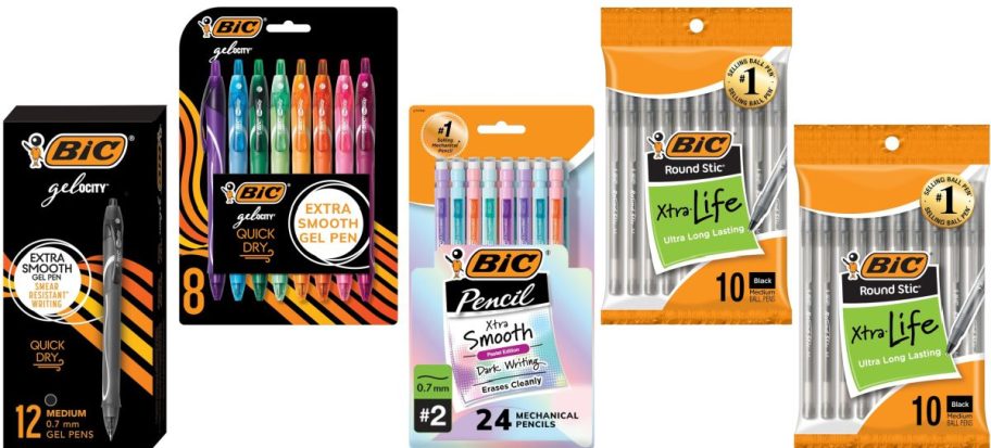 Stock images of 5 Packs of BIC pens and Pencils