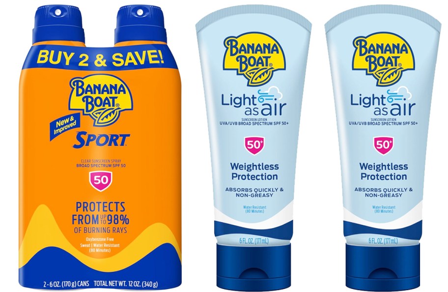 2-packs of Banana Boat spray and lotion sunscreens