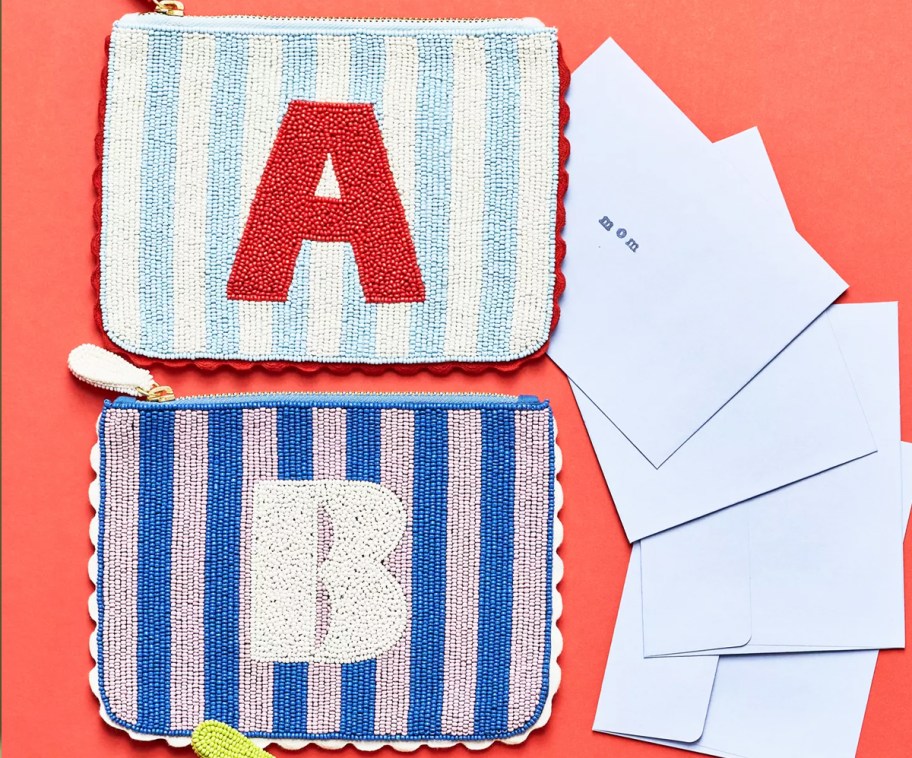 beaded striped monogrammed pouches