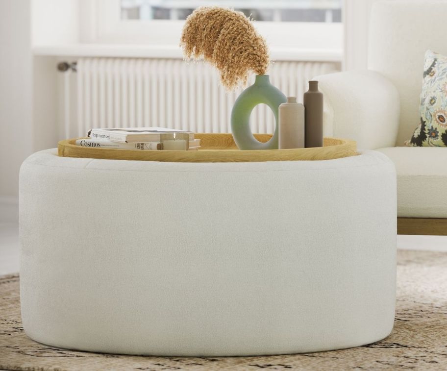 a white storage ottoman