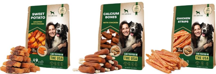 three different Beloved Pets Dog Treats three