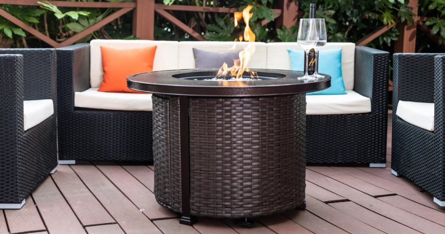 better homes & gardens gas fire pit table with patio furniture