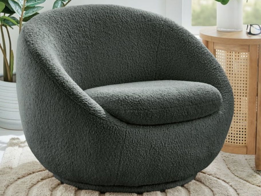 Better Homes & Gardens Mira Swivel Accent Chair in Gray Shearling