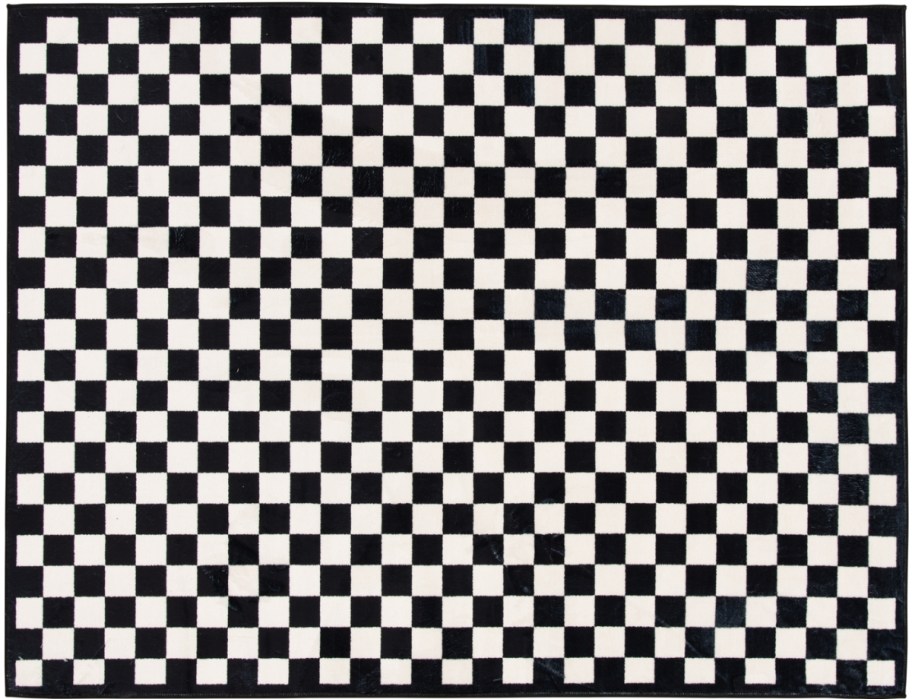 a black and white check rug