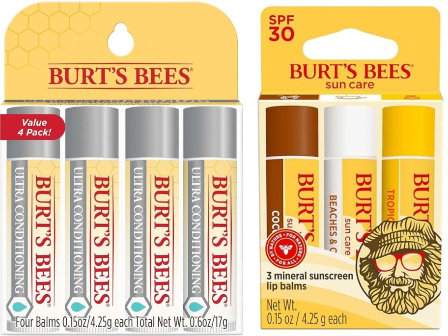 2 packs of Burt's Bees Lip Balm in various flavors