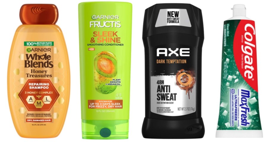 shampoo, deodorant and toothpaste