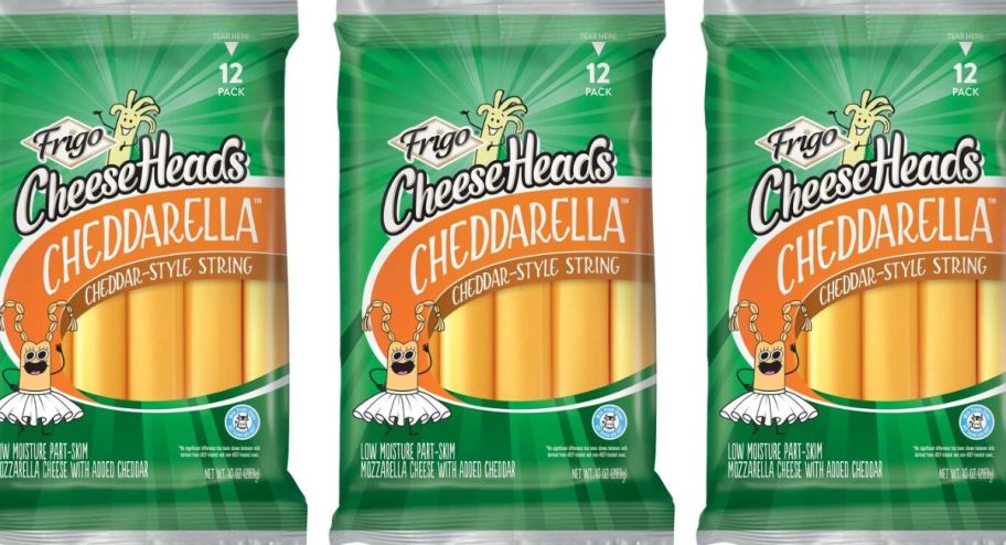 three images of Cheddarella String Cheese