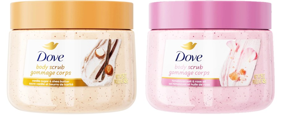 two jars of dove body scrubs
