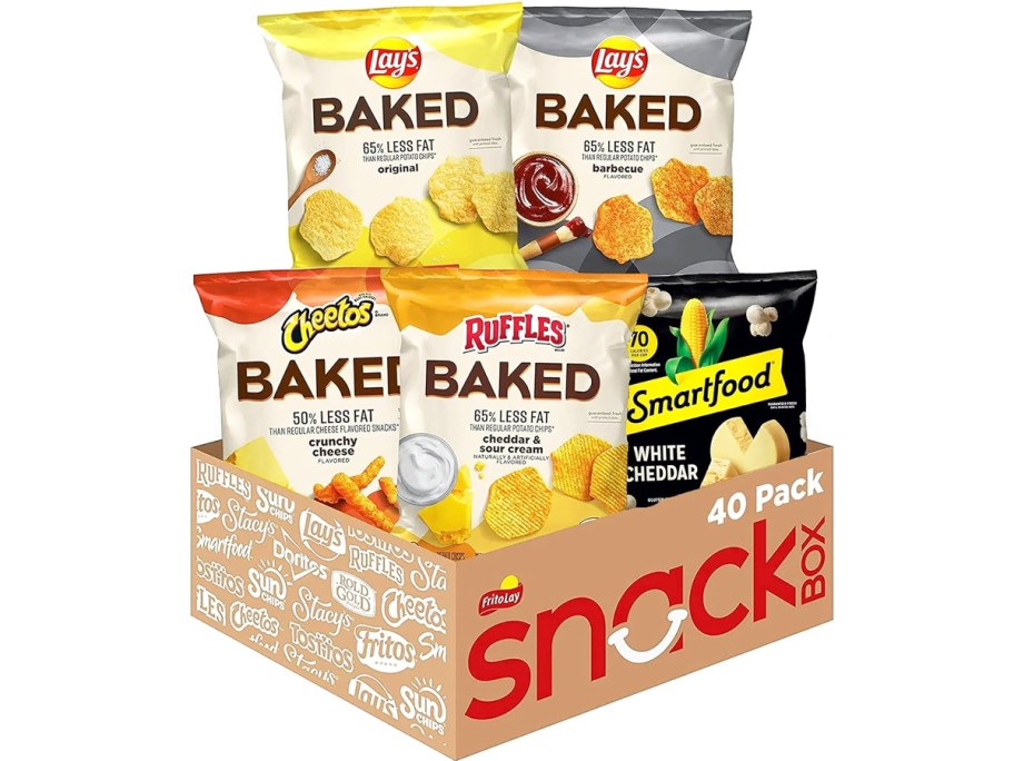 variety of baked snacks in cardboard box