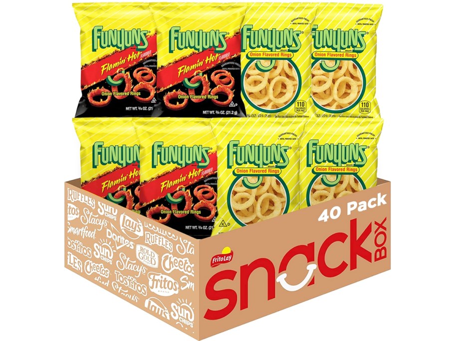 box of original and Flamin' Hot flavored Funyuns