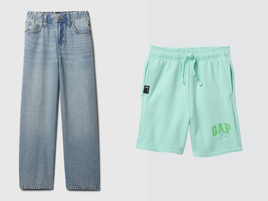 a pair of boys jeans and a pair of boys Gap logo shorts