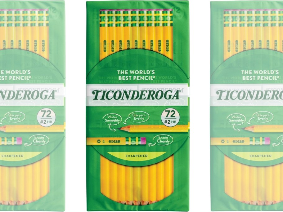 packs of Ticonderoga 72 count yellow #2 pencils