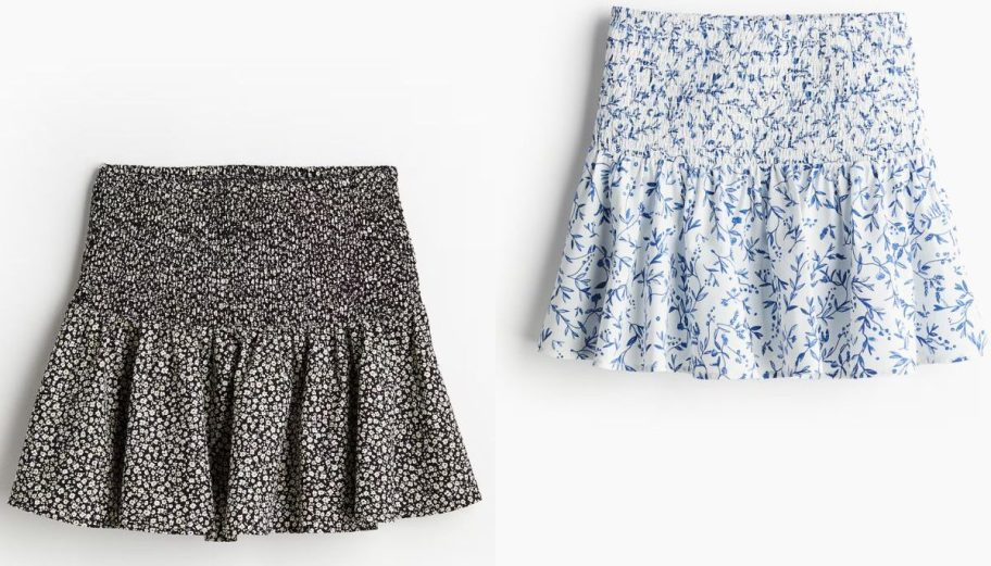 Stock images of two H&M Women's Smocked Mini Skirts
