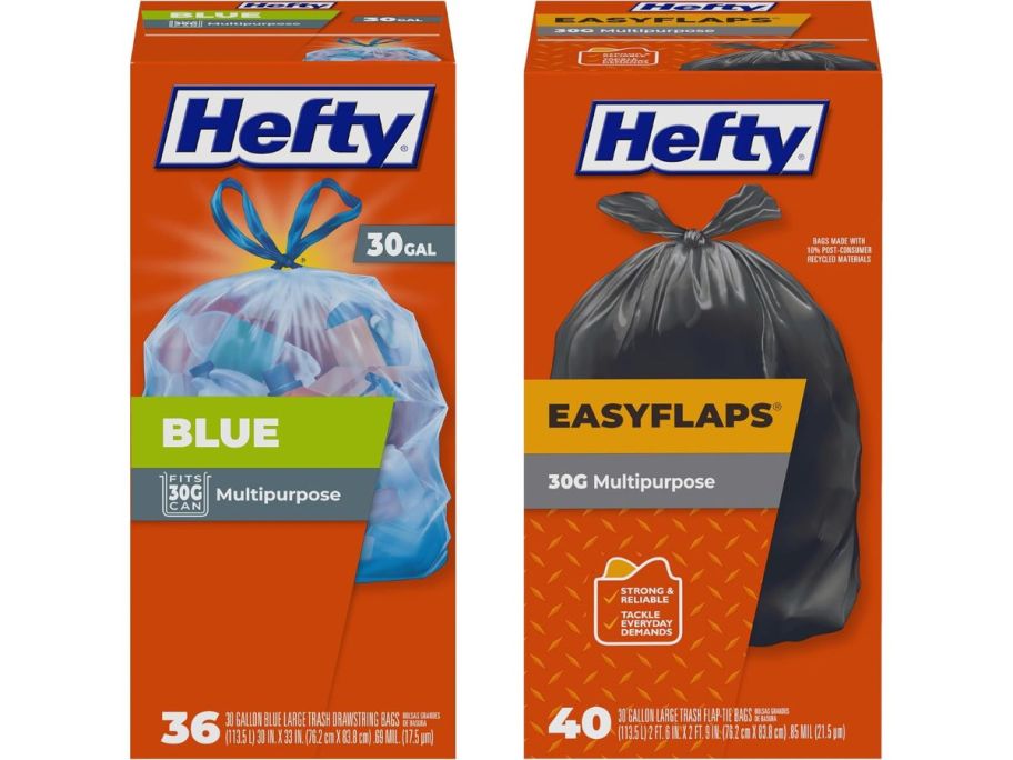 Hefty Bags Blue and Easy Flap Boxes