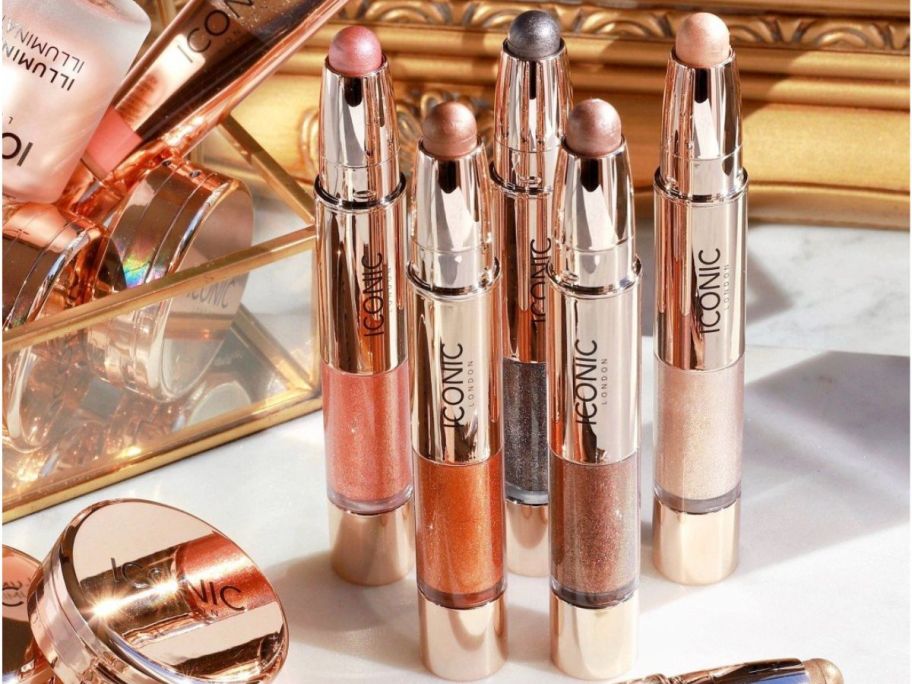 5 tubes of Iconic London Glaze Dual Ended Eyeshadow Crayons