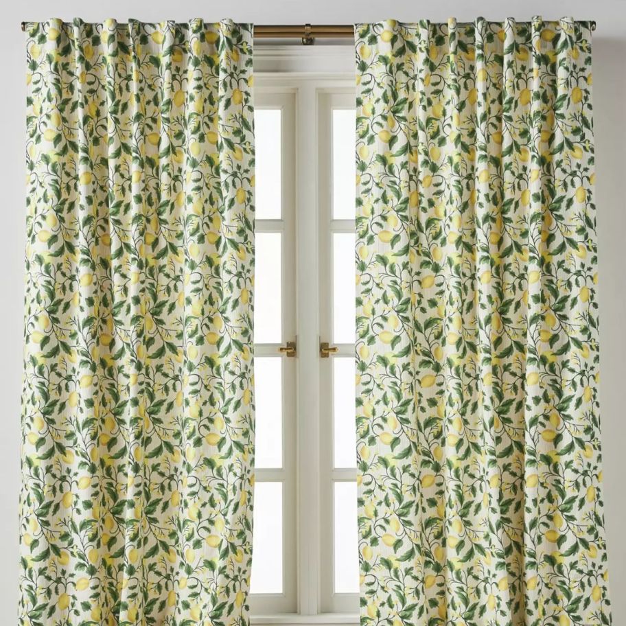lemon curtains lined up at the windows
