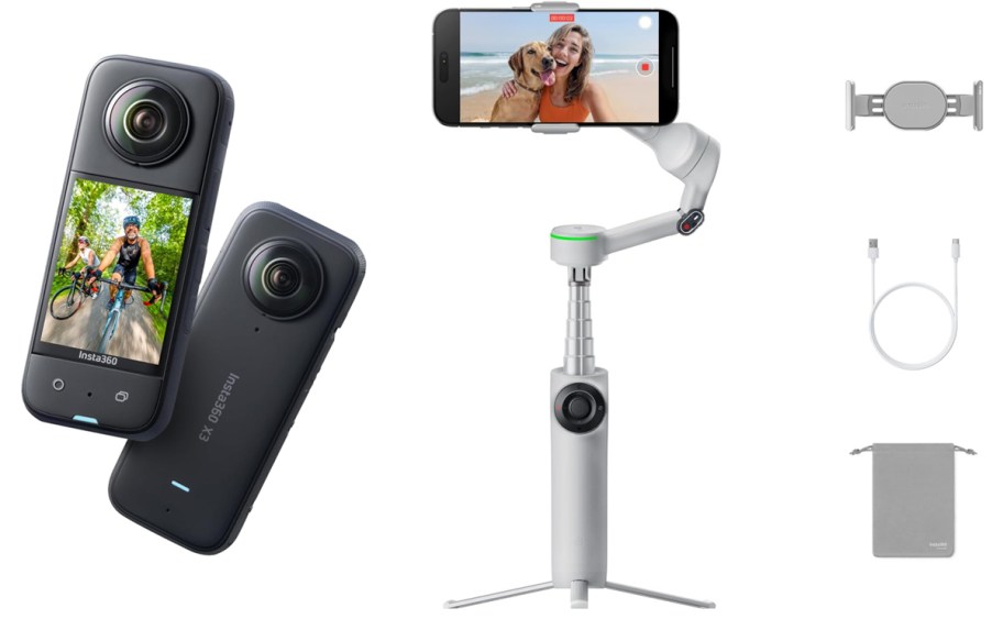 Insta360 X3 Action Camera and Insta360 Flow 2 Pro Phone Gimbal on display