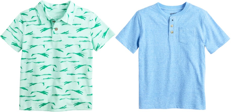 green polo and blue henley shirts
