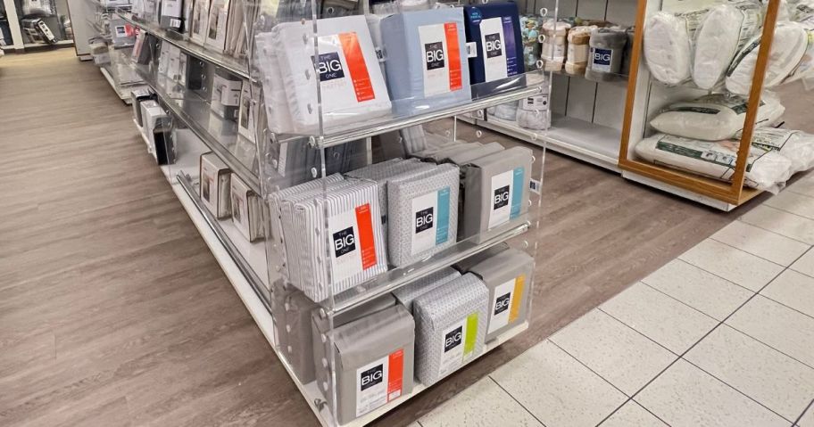 A display of The Big One Super Soft Sheet Sets at Kohl's