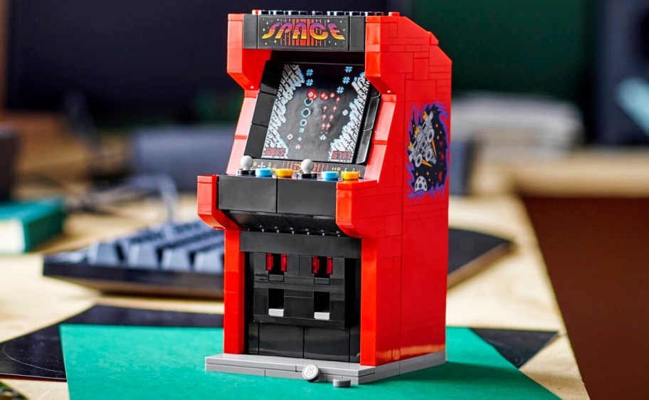 red and black LEGO Arcade Machine set on table