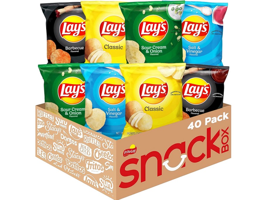 variety of mini bags of Lay's Potato Chips in a box