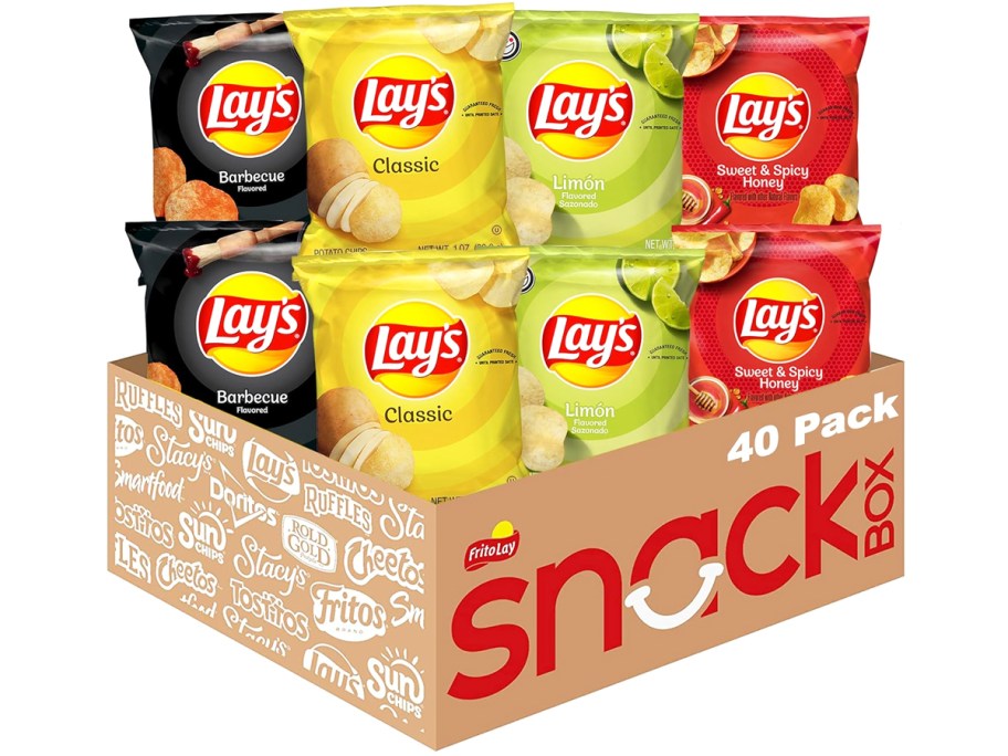 variety of mini bags of Lay's Potato Chips in a box