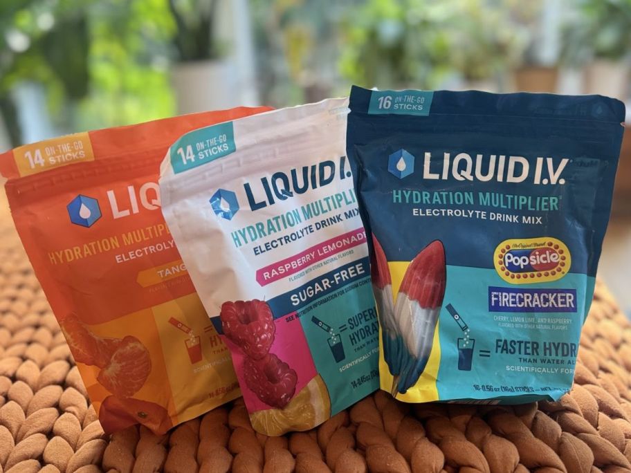 three different bags of liquid IV