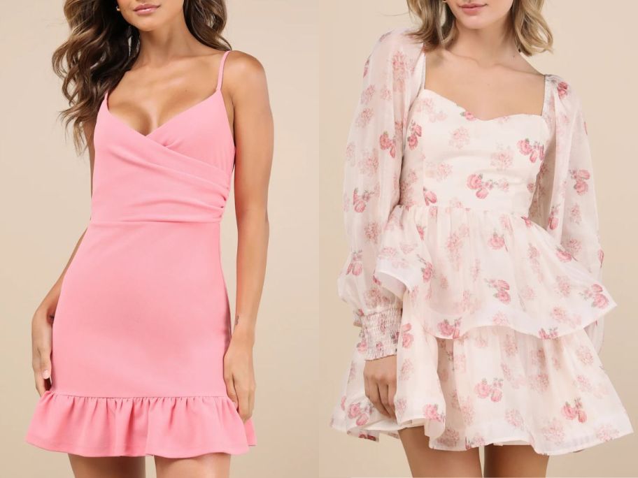Stock images of two women wearing short Lulus dresses