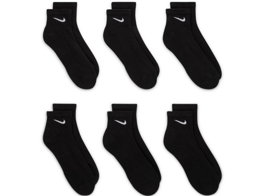 six pair of mens ankle socks in black