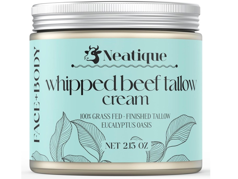 blue jar of Whipped Beef Tallow Cream