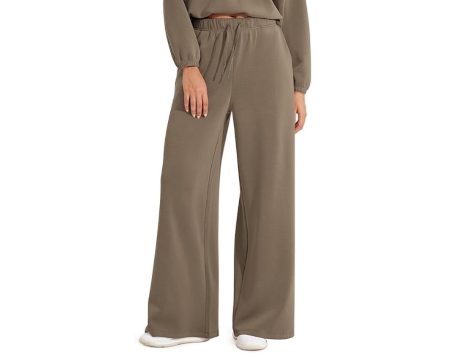stock photo of women wearing beige modal sweatpants