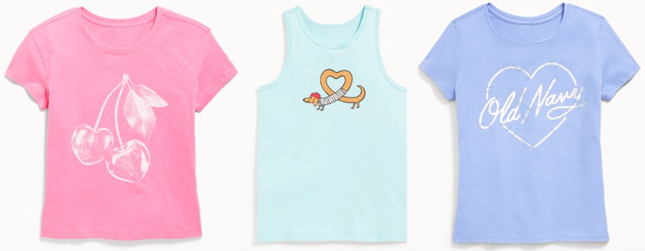 3 pink and blue t-shirts and tank tops