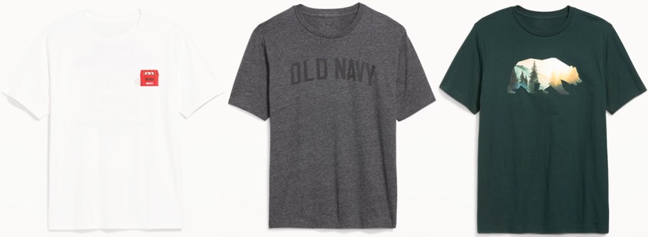 white, grey, and green t-shirts