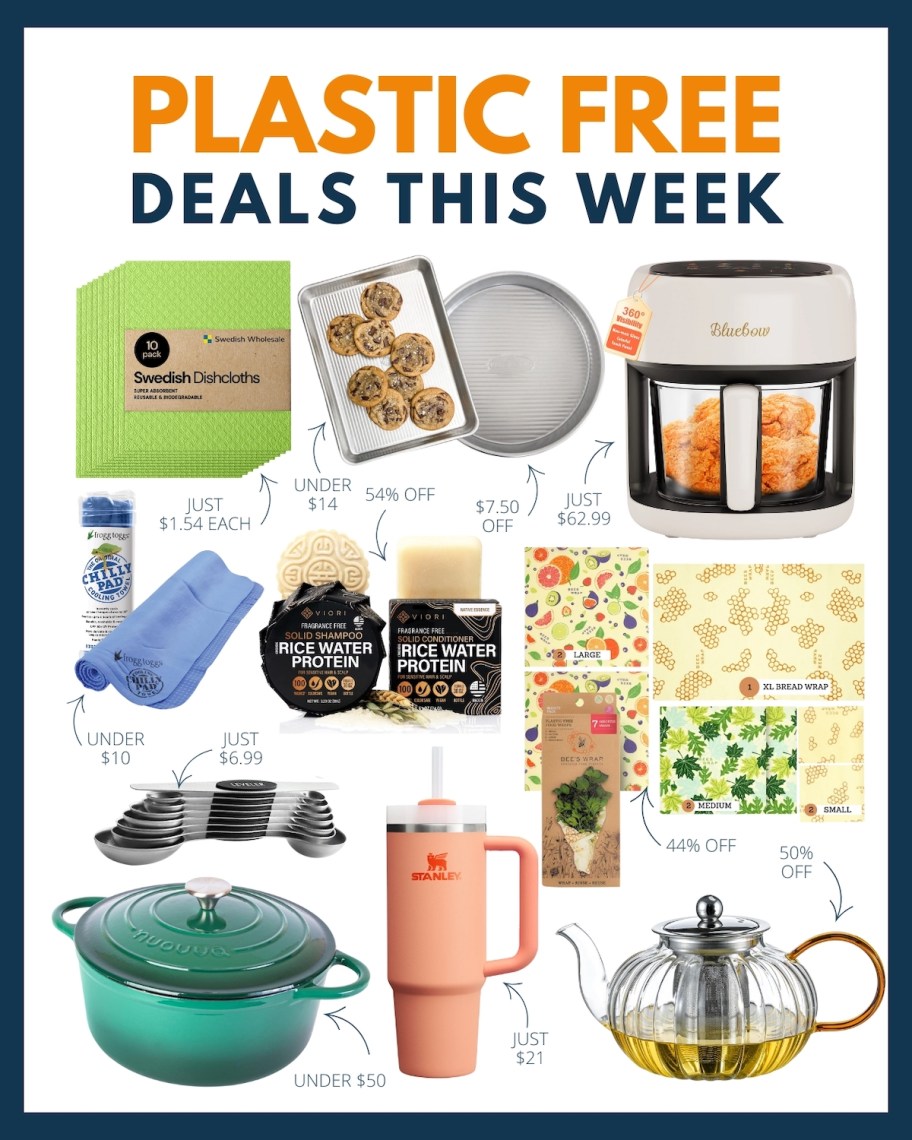 collage of plastic free deals this week