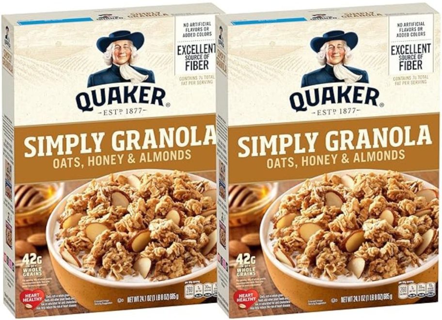 Stock image of Quaker Simply Granola 24.1oz 2-count in Honey & Almond flavor