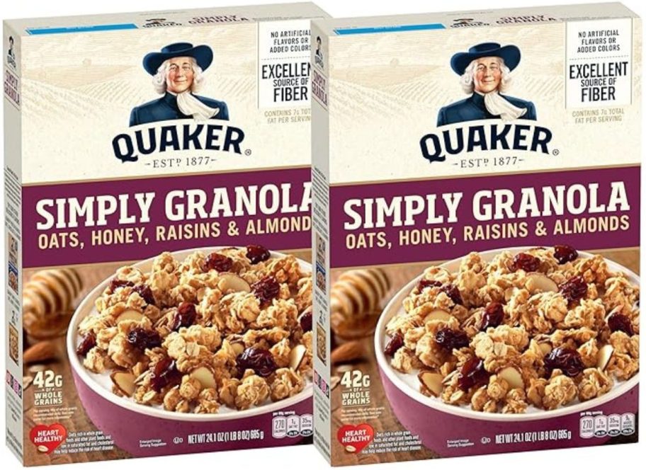 Stock image of Quaker Simply Granola 24.1oz 2-count in Honey & Raisin flavor