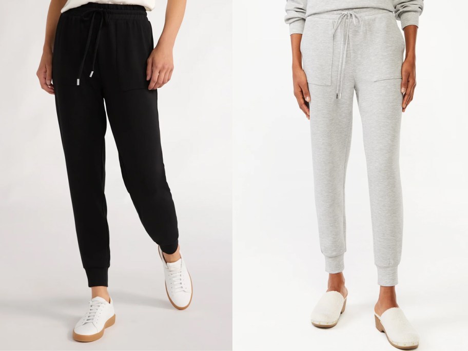 two women in black and grey joggers