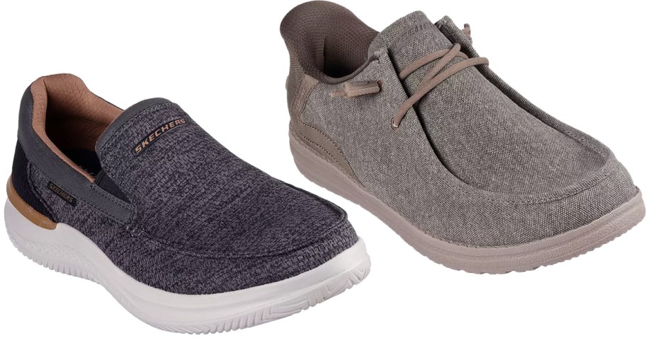 black and grey pairs of Skechers Men's Shoes