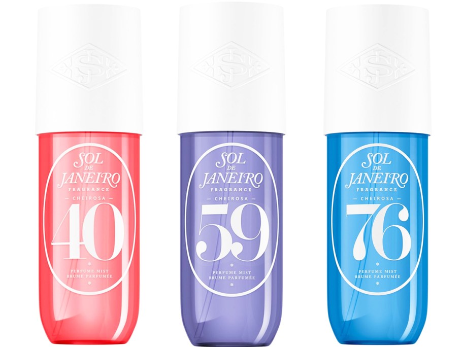 pink, purple, and blue Sol de Janeiro Hair & Body Perfume Mists