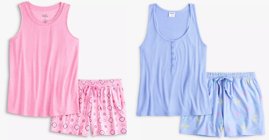 pink & blue tank & PJ shorts sets