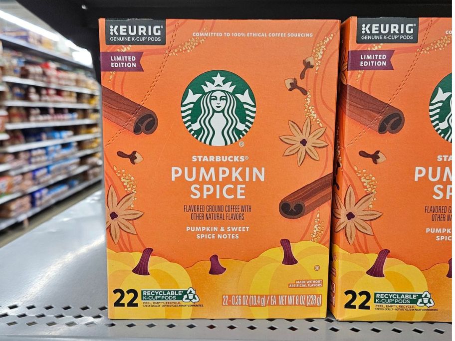 A box of Starbucks Pumpkin Spice K-Cups