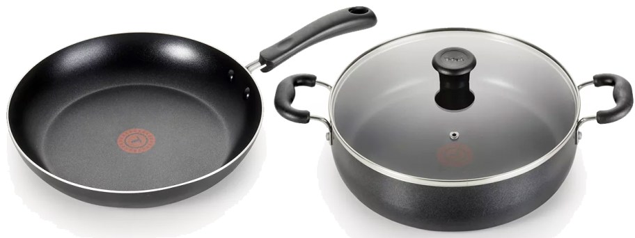 black frying pan and jumbo skillet
