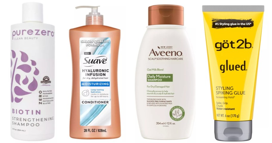 2 bottles of shampoo, conditioner and hair gel