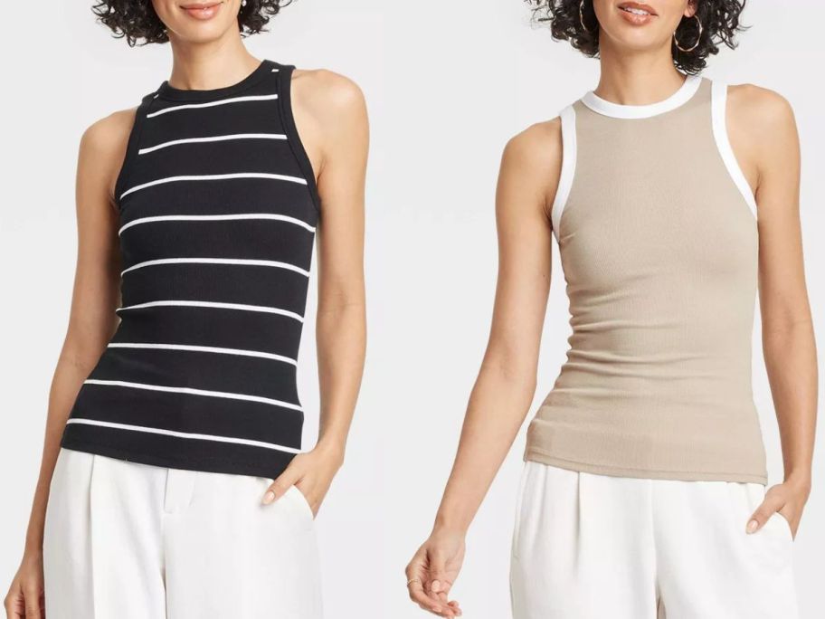 Two women wearing A New Day Women's Slim Fit Ribbed Tank Tops