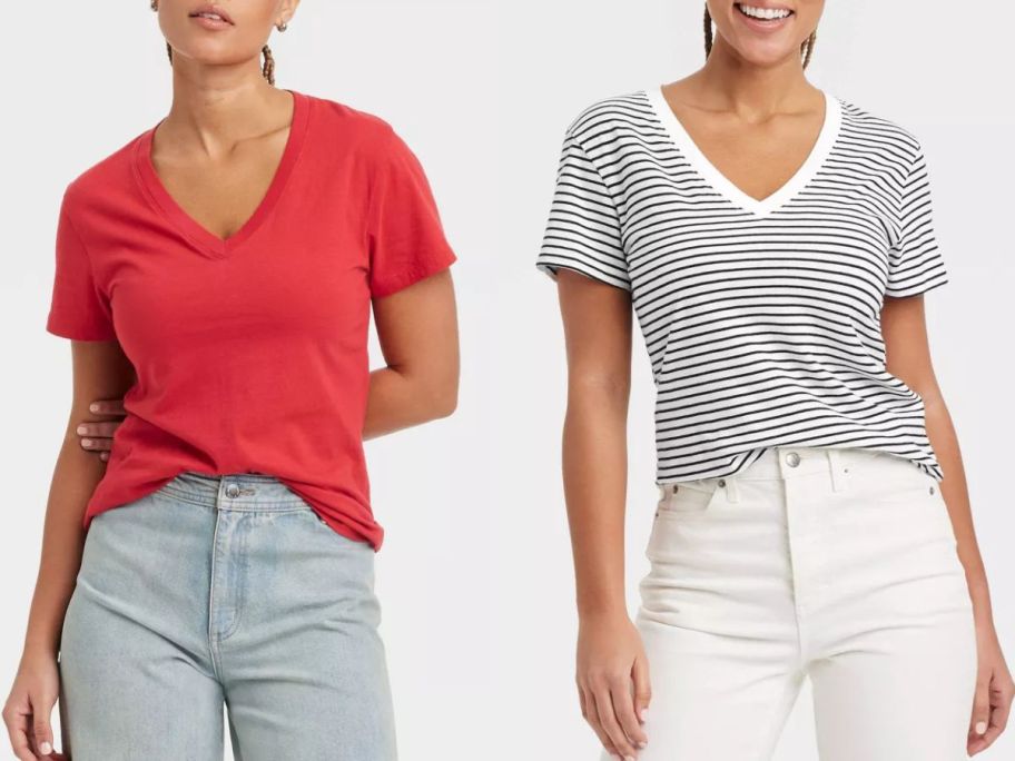 Two women wearing A New Day Women's V-Neck T-Shirts