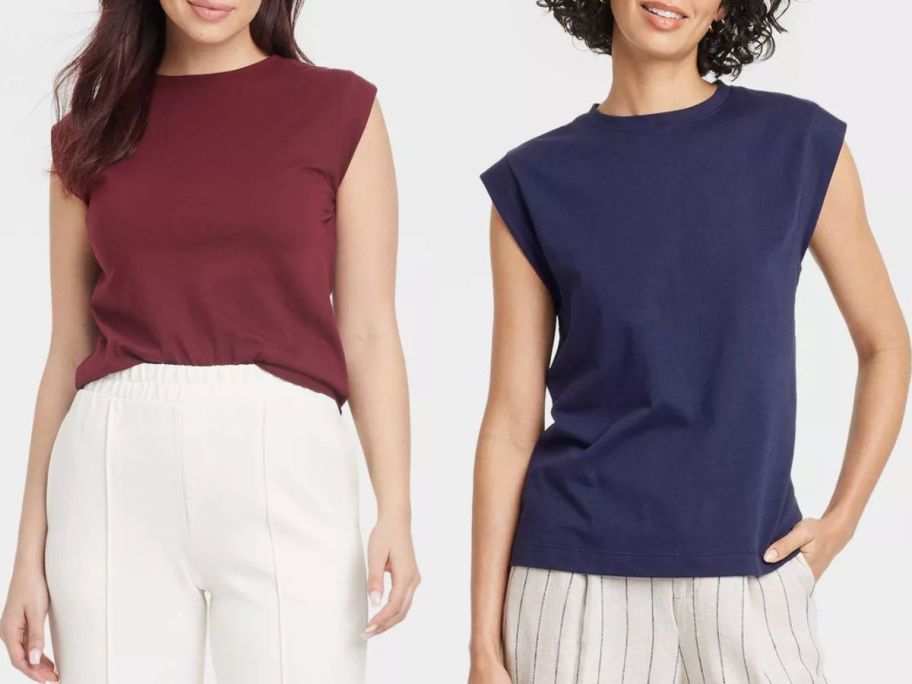 Two women wearing A New Day Women's Extended Short Sleeve T-Shirts