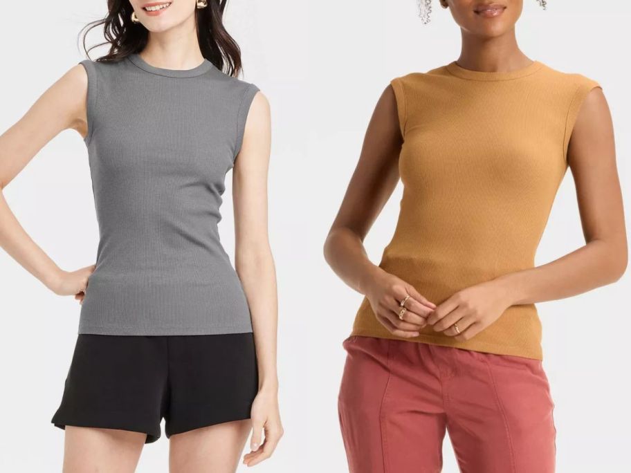 two women wearing A New Day Women's Ribbed Muscle Tank Tops