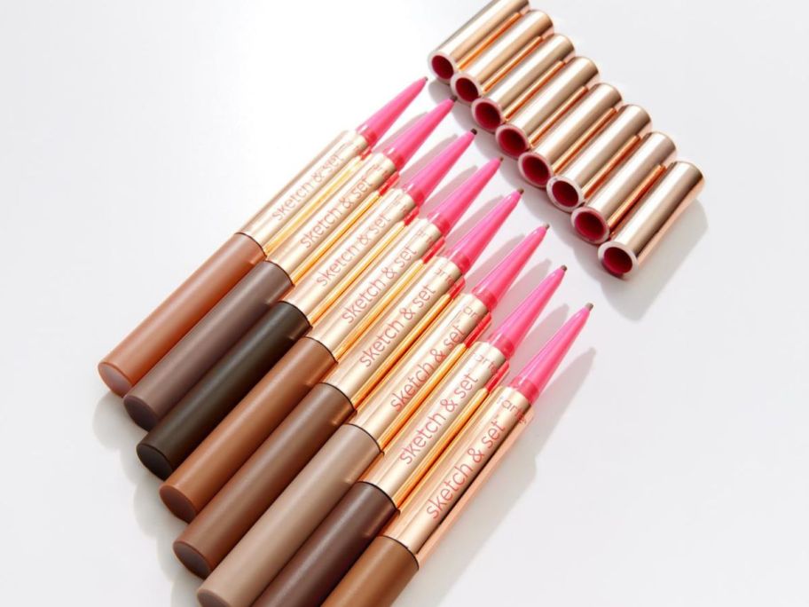 eight different color tarte brow pencil and gel