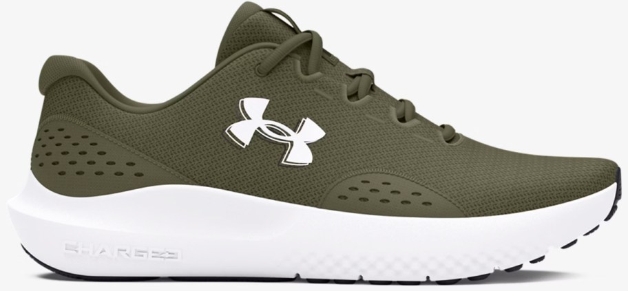 army green under armour running shoe