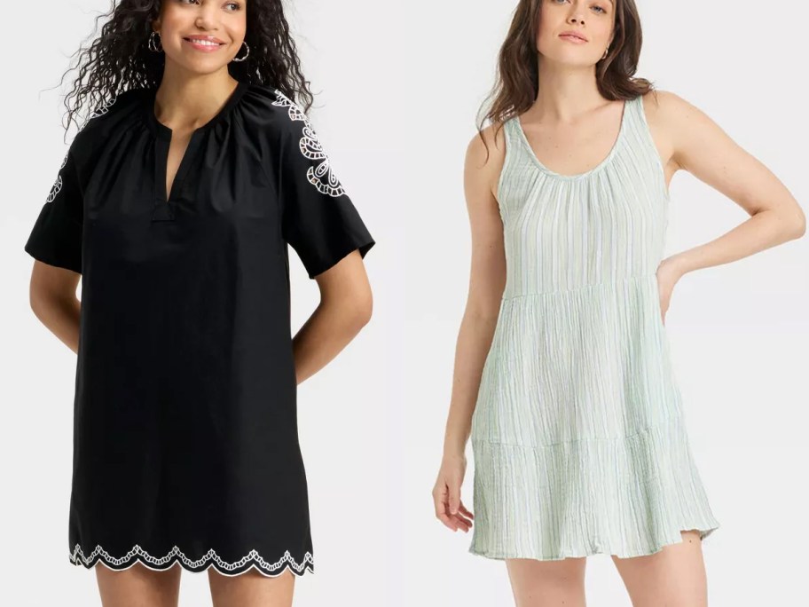 Universal Thread Women's Short Sleeve Eyelet Mini A-Line Dress and Mini Sundress